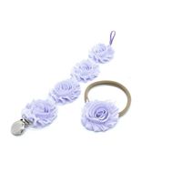 Comidox Set of 2 Baby Girls Infant Rose Flower Dummy Pacifier Clip Teething Soother Holder Chain & Headband Purple