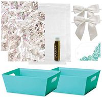 Pursito Gift Basket Making Kit 7" X 5" X 3" Includes: Turquoise Teal Market Tray, Crinkle Cut Paper, Cellophane Bag, White Bows & Gift Tags - 2 Sets Wedding, Christmas & Birthday Gifts