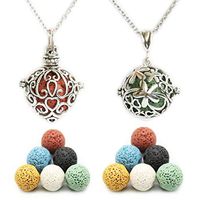 HEDQFM 2PCS Aromatherapy Essential Oil Diffuser Necklace Love Heart and Hollow Ball Pendants Necklace with Lava Stone for Women
