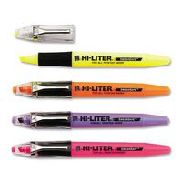 HI-LITER SmearSafe Fluorescent Highlighter, Chisel Tip, Orange/Pink/Purple/Yellow, 4 per Set (49349)