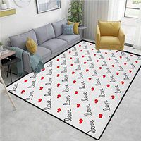 YucouHome Love Solid Area Rug Living Room, Love Valentines Day Calligraphy Illustration Ornament Stylish Illustration Art, Fashionable High Class Living Dinning Room(3'x 5') Vermilion Black