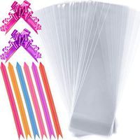 50 Counts Clear Flat Cello Treat Bags Cellophane Block Bottom Storage Bags Sweet Party Gift Home Bags with 60 Pieces Colorful Bag Ties (7.5 x 25 cm/ 3 x 9.8 Inch)