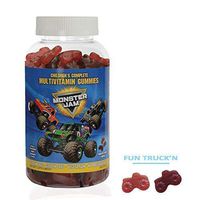 Monster Jam Complete Daily Kids Multivitamin Vegan Gummy Vitamins: Monster Truck Shapes, Soft Texture, Gluten-Free, Vegetarian, 3 Great Tasting Berry Flavors, 180 Count (90 Day Supply)