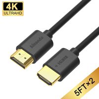 4K HDMI Cable 5ft HDMI 2.0 Cable Support 1080p 3D 2160P 4K UHD HDR Ethernet and Audio Return（ARC） - 2Pack