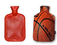 iColor 2L Rubber Hot Water Bottle with Soft Warm Flannel Cover Classic 2000ml 68oz Hot or Cold Water Bag Set Fit Pain Relief Hot Pack Therapy Home Outdoor (Basketball)