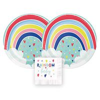 Rainbow Baby Shower Paper Plates and Napkins, 16 Servings, Bundle: 3 Items