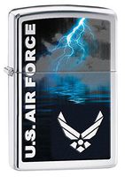 Zippo US Air Force Lightning High Polish Pocket Lighter, Chrome