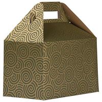 JAM PAPER Gable Gift Box with Handle - Medium - 4 x 8 x 5 1/4 - Green & Gold Swirl - Sold Individually
