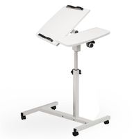 Tloowy Turnlift Sit-stand Mobile Laptop Desk Cart with Side Table Adjustable Mobile Laptop Computer Desk with Adjustable Top and Casters (white)