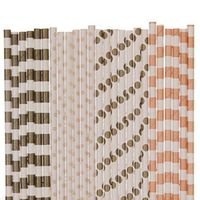Gold and Peach Paper Straw Mix - Polka Dots, Horzontal Striped (100)