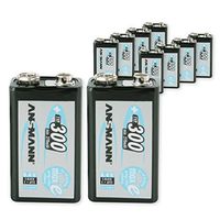 ANSMANN 9V Rechargeable Batteries 300mAh pre-Charged Low Self-Discharge (LSD) NiMH 9 Volt Battery 9V Battery (10-Pack)