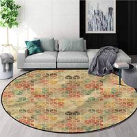 RUGSMAT Geometric Machine Washable Round Bath Mat,Retro Cube Pattern Coffee Table Mat Non-Skid Living Room Carpet Round-51