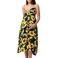 Clearance!Women's Sexy Pregnant Dress - Maternity Sleeveless Nursing Floral Print Sunflower Long Photography Dress
