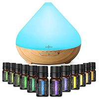 Essential Oil Diffuser Set, Anjou 300ml Ultrasonic Aromatherapy Diffuser with 12 Plant Upgrated Essential Oils Air Purifier Humidifiers 8 Modes Night Light for Bedroom Living Room Office