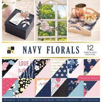 DCWVE Die Cuts with A View Premium Stack-12 x 12-Double-Sided-Navy Florals-Gold Foil-36 Sheets 609069