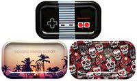 Bundle - 3 Items - Rolling Paper Depot Rolling Trays"Series 2", 3 Different Designs (Controller, Retro Palms, Skulls)