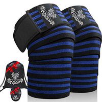 Gooda Grip Knee Wraps – Compression Wraps for Knees, 1 Pair – 74 in. Support Wraps for Men and Women to Support Squats, Weightlifting, and Powerlifting with Free Grips Pads and Gym Bag (Blue)