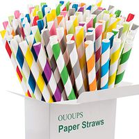 Paper Straws 100-Pack Stripe Biodegradable, 7.75 Inches, Assorted Colors, Red, Yellow, Blue, Bulk, Stripe Paper Straws Ououps…