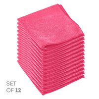 Super Soft Microfiber Cleaning Cloth - Set of 12 Pink Washcloths - 12 x 12 Inches - By Etienne Alair