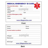 5 Medical Emergency Wallet Cards for Medical Alert Id Bracelets and Dog Tags. 5 Pieces.