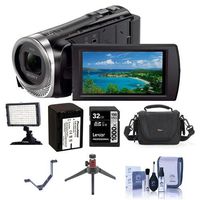 Sony HDR-CX455/B HD Camcorder - Bundle With Video Bag, 32GB MicroSDHC U3 Card, High Power Spare Battery, Video Light, Table Top Tripod - Cleaning Kit, Rapid Charger, V-bracket w/3 Shoe Mounts