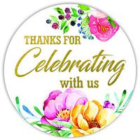 Thanks for Celebrating with us Stickers Seals Labels (Pack of 120) Stunning Gold Foil Stamping 2" Large Round - Floral White