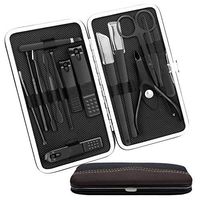 ONME 15Pcs Nail Clippers Set Pedicure Kit Stainless Steel Nail Clipper set, Professional Nail Scissors Grooming Kit Manicure Includes Cuticle Remover Tools With Portable Travel Case (Black)