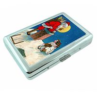 Perfection In Style Metal Silver Cigarette Case Vintage Christmas Design 004