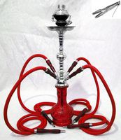 New 4 hose 22" Red Hookah shisha nargila bar smoking pipe glass water Vase