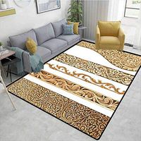 Bigdatastore Earth Tones Animals Girls Rooms Nursery Decor Mats, Artistic Carpentry Themed Vertical Borders with Flower Motifs on White, Easy Maintenance Area Rug Living Room Bedroom Carpet(6'x 9')