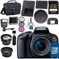 Canon EOS Rebel T7i DSLR Camera with 18-55mm Lens 1894C002 + 58mm Wide Angle Lens + 58mm 2x Telephoto Lens + Sony 128GB SDXC Card + Universal Slave Flash unit + Lens Cleaning Kit Bundle
