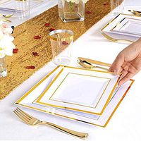 Dozenla 12 pcs Disposable Plastic Serving Utensils, Gold Plastic Silverware, 4pcs Serving Spoons, 4pcs Plastic Serving Forks, 4 pcs Plastic Knives