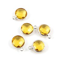 20pcs November Topaz Yellow Birthstone Charms 6mm Silver Plated Brass Round Austrian Crystal Beads for Jewelry Craft Making CCP2-S11