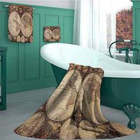 Wanderlust Decor 100% Cotton 3 Piece Striped Bath Towel Set, Old World Map Drawn in 1720s Nostalgic Style Art, 1 Bath Towels, 1 Hand Towels and 1 Washcloths - Quick Drying!, L Multi