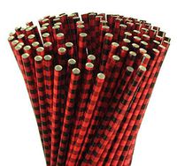 Farmhouse Decor Party Supplies Biodegradable Paper Straws Bundle - Plaid Paper Drinking Straw Lumberjack Flannel Buffalo Design Pack of 100 Farmhouse Christmas Birthday