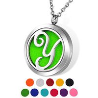 HOUSWEETY Aromatherapy Essential Oil Diffuser Necklace-Stainless Steel Locket Pendant,11 Refill Pads Letter Y