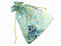 QIANHAILIZZ 8 x 12 Inch 100 Drawstring Heart Flower Bags Organza Jewelry Gift Pouch Candy Pouch Drawstring Wedding Favor Bags (turquoise flower)