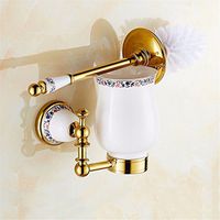 AiRobin-Continental Brass Gold Ceramic Wall Mounted Toilet Brush Holder Bathroom Accessory