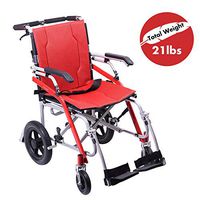 Hi-Fortune 21 lbs Lightweight Transport Medical Wheelchair with Adjustable Armrests and Hand Brakes, Portable and Folding with Magnesium Alloy, 18" Seat, Red