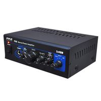 Home Audio Power Amplifier System - 2X40W Mini Dual Channel Mixer Sound Stereo Receiver Box w/ AUX, Mic Input - For Amplified Speakers, PA, CD Player, Theater via RCA, Studio Use - Pyle PTA2