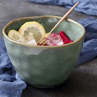 ZSQAI Retro Creative Green Chicken Soup Bowls Ceramic Salad Bowl Tableware Personality Noodle Bowls