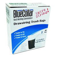 BlueCollar N4828EWRC1 Drawstring Trash Bags, 13gal, 0.8mil, 24 x 28, White (Box of 80)