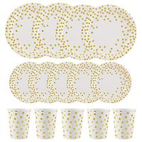ALINK 150PCS Gold and White Disposable Paper Plates Cups Set, 50 Dinner Plates, 50 Salad/Dessert Plates, 50 9 oz Cups for Birthday Party, Wedding, Thanksgiving, Christmas, Bridal/Baby Shower Holiday
