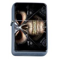 Skeleton Skull & Bones Flip Top Oil Lighter S6 Smoking Cigarette Smoker Includes Silver Case