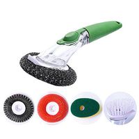 GardenHelper Set of 1 Dishwand Kitchen Sink Cleaning Brush with 4Pcs Refill Heads（1Pcs Sponge Heads, 1PcsNylon brush, 1Pcs Stainless Steel Wire Brush, 1Pcs PP Network Brush） (Green)