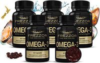 FREZZOR Omega-3 Black, 5-Pack, Concentrated & Cold-Extracted New Zealand Green Lipped Mussel Oil, 18 Essential-Fatty-Acids, 13 Antioxidants, Joint & Pain Relief, Burpless Softgels, AS SEEN ON TV!
