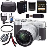 Fujifilm X-A3 Digital Camera w/16-50mm Lens (Silver) 16531635 + NP-W126 Lithium Ion Battery + Sony 32GB SDHC Card + Carrying Case + Tripod + Flash + Card Reader + Memory Card Wallet Bundle