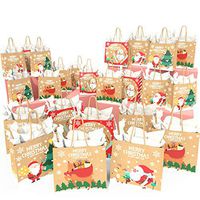 KIDPAR 48pcs Christmas Kraft Gift Bags Set with 24 Assorted Christmas Prints Bags, 24 Tissue Papers and 72 Pcs Christmas Gift Tags, Goody Bags, Xmas Gift Bags, School Classrooms and Party Favors