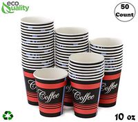 50 Pack - 10oz Classic Durable Disposable Paper Coffee Hot Cups For Hot/Cold Drink, Coffee, Tea, Cocoa, Travel, Office, Home, Cider, Hot Chocolate, To go, by EcoQuality (10 ounce - 50 Count Cups)