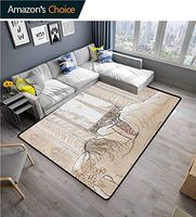 Paris natural fiber Area Rug for Baby Nursery, Parisian Woman Sleeping with the View of Eiffiel Tower from Window Romance Skecthy Modern, Easy Maintenance Area Rug Living Room Bedroom Carpet(2'x 6')